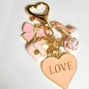 FASHIONISTA Pink and Gold Heart Charm Keychain
